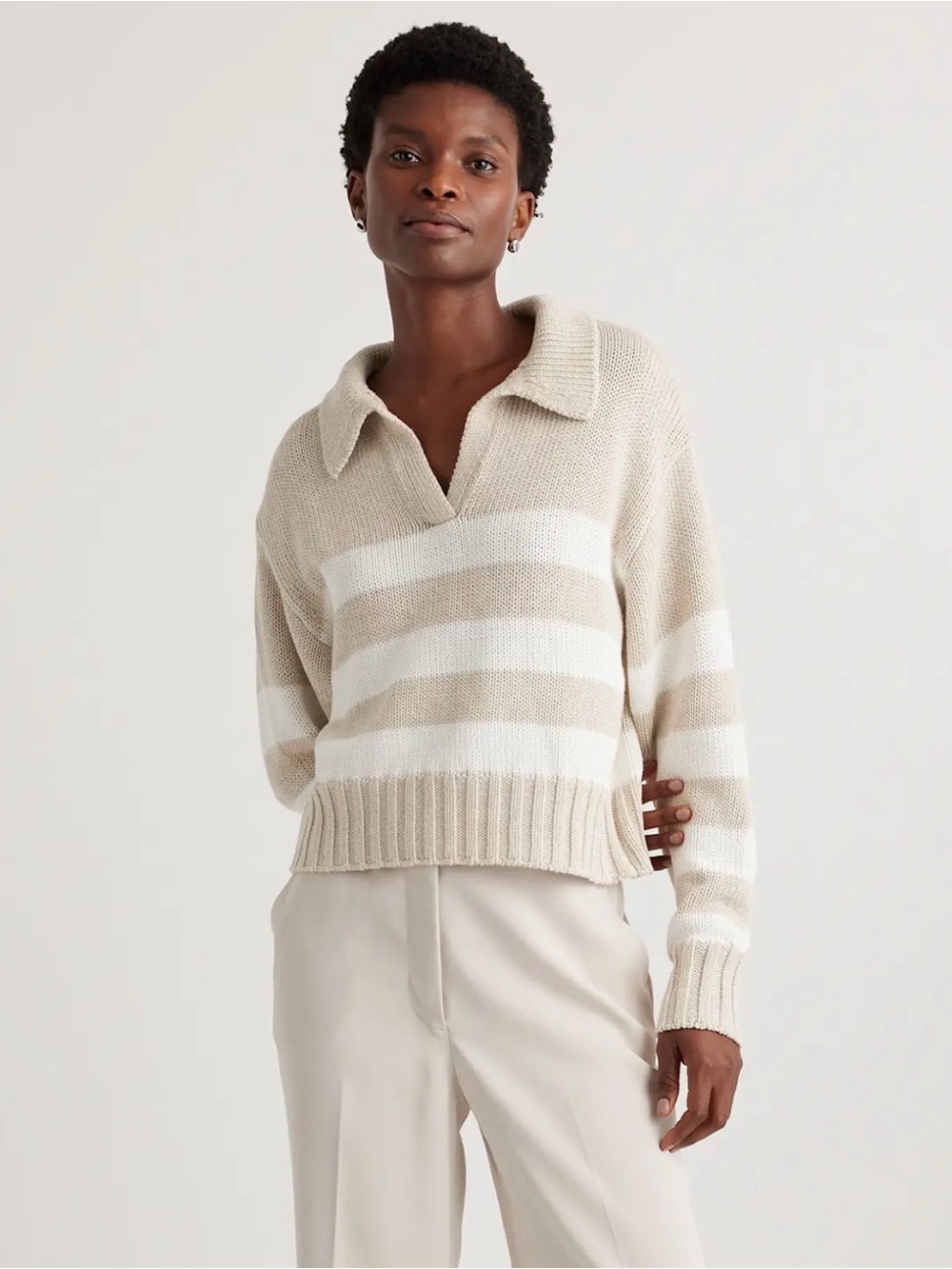 Quince 100% Organic Cropped Cotton Polo Sweater